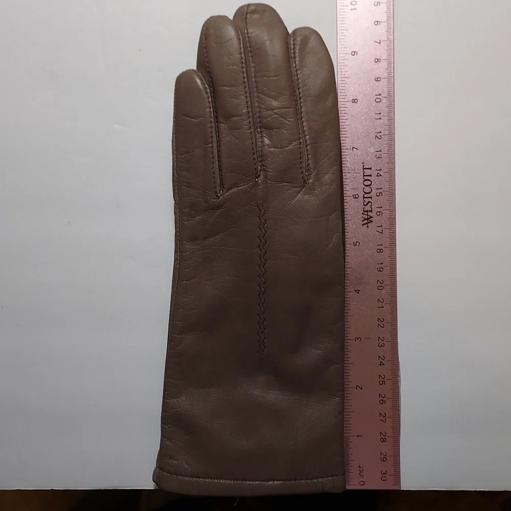 Fownes Leather Gloves Taupe Brown Size 7.5